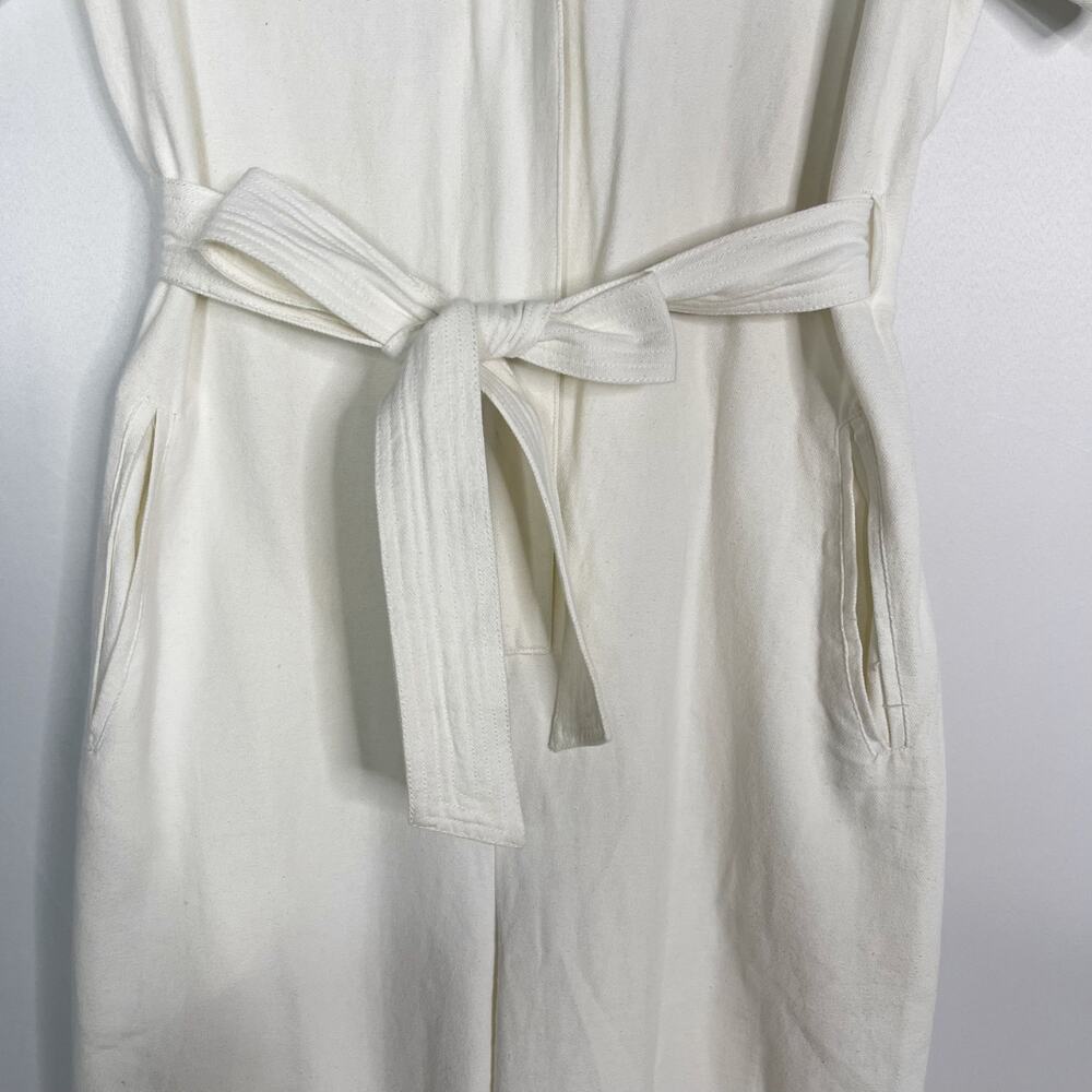 Soludos S White Rialto Tie Waist Jumpsuit Cotton Embroidered Zip Front Cropped - Picture 4 of 16
